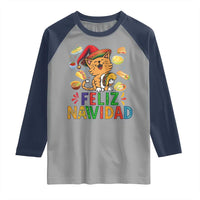Funny Mexican Cat Christmas Raglan Shirt Feliz Navidad Sombrero Kitty Xmas - Wonder Print Shop