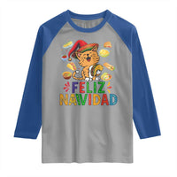 Funny Mexican Cat Christmas Raglan Shirt Feliz Navidad Sombrero Kitty Xmas - Wonder Print Shop