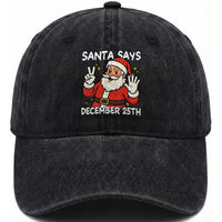 Santa Christmas December 25 Washed Cotton Baseball Cap