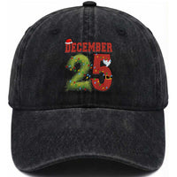 Christmas December 25 Washed Cotton Baseball Cap Family Holiday Xmas