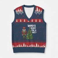 Black Nutcracker Christmas V-Neck Knit Sweater Vest Who Is Ready For A Nut - Wonder Print Shop