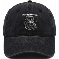 Funny Anti Valentine Washed Cotton Baseball Cap Cupid Missed Again
