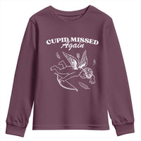 Funny Anti Valentine Youth Sweatshirt Cupid Missed Again - Wonder Print Shop
