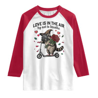 Funny Raccoon Scooter Anti Valentine Raglan Shirt Love Is In The Air Try Not To Breathe - Wonder Print Shop