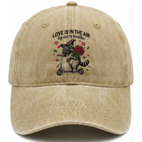 Funny Raccoon Scooter Anti Valentine Washed Cotton Baseball Cap Love Is In The Air Try Not To Breathe