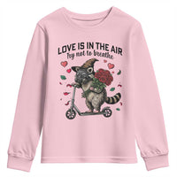 Funny Raccoon Scooter Anti Valentine Youth Sweatshirt Love Is In The Air Try Not To Breathe - Wonder Print Shop