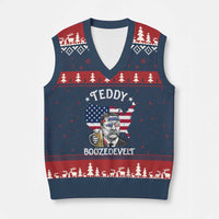 Teddy Boozedevelt Theodore Roosevelt V-Neck Knit Sweater Vest 4th Of July American Flag
