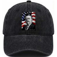 Theodore Roosevelt Patriotic American Flag President Washed Cotton Baseball Cap