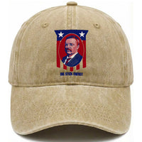 Theodore Roosevelt Patriotic American Flag Washed Cotton Baseball Cap Big Stick Energy President