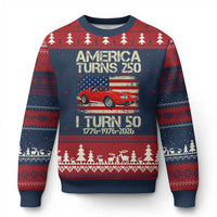 America Turns 250 I Turn 50 1976 50th Birthday Ugly Christmas Sweater Sports Car Retro Americana