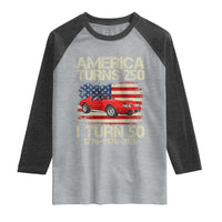 America Turns 250 I Turn 50 1976 50th Birthday Raglan Shirt Sports Car Retro Americana