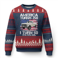 America Turns 250 I Turn 50 1976 50th Birthday Ugly Christmas Sweater Vintage Classic Original American Old Pickup Truck