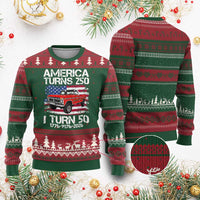 America Turns 250 I Turn 50 1976 50th Birthday Ugly Christmas Sweater Vintage Classic Original American Old Pickup Truck