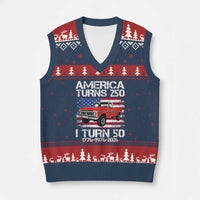 America Turns 250 I Turn 50 1976 50th Birthday V-Neck Knit Sweater Vest Vintage Classic Original American Old Pickup Truck