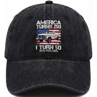 America Turns 250 I Turn 50 1976 50th Birthday Washed Cotton Baseball Cap Vintage Classic Original American Old Pickup Truck