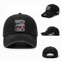 America Turns 250 I Turn 50 1976 50th Birthday Washed Cotton Baseball Cap Vintage Classic Original American Old Pickup Truck