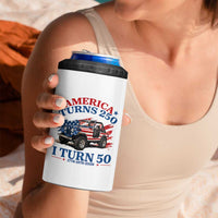 America Turns 250 I Turn 50 1976 50th Birthday 4 in 1 Can Cooler Tumbler Compact Classic Off-road SUV