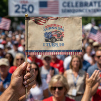 America Turns 250 I Turn 50 1976 50th Birthday Patriotic Handheld Flag Compact Classic Off-road SUV