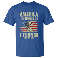 America Turns 250 I Turn 50 1976 50th Birthday T Shirt Patriotic Cowboy Cowgirl Rodeo 4th of July