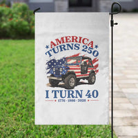 America Turns 250 I Turn 40 1986 40th Birthday Garden Flag Compact Classic Off-road SUV