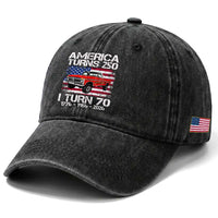 America Turns 250 I Turn 70 1956 70th Birthday Washed Cotton Baseball Cap Vintage Classic Original American Old Pickup Truck