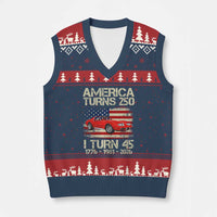America Turns 250 I Turn 45 1981 45th Birthday V-Neck Knit Sweater Vest Sports Car Retro Americana