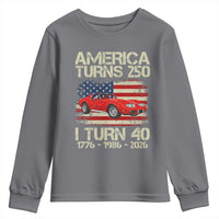 America Turns 250 I Turn 40 1986 40th Birthday Youth Sweatshirt Sports Car Retro Americana