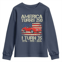 America Turns 250 I Turn 35 1991 35th Birthday Youth Sweatshirt Sports Car Retro Americana