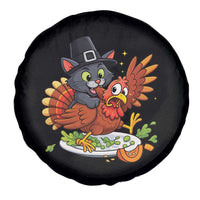 Funny Thanksgiving Cat Pilgrim Eat Turkey Spare Tire Cover - Wonder Print Shop
