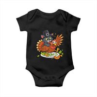Funny Thanksgiving Cat Pilgrim Eat Turkey Baby Onesie - Wonder Print Shop