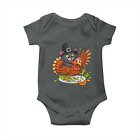 Funny Thanksgiving Cat Pilgrim Eat Turkey Baby Onesie - Wonder Print Shop