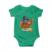 Funny Thanksgiving Cat Pilgrim Eat Turkey Baby Onesie - Wonder Print Shop