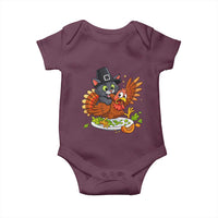 Funny Thanksgiving Cat Pilgrim Eat Turkey Baby Onesie - Wonder Print Shop