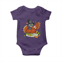 Funny Thanksgiving Cat Pilgrim Eat Turkey Baby Onesie - Wonder Print Shop