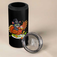 Funny Thanksgiving Cat Pilgrim Eat Turkey 4 in 1 Can Cooler Tumbler