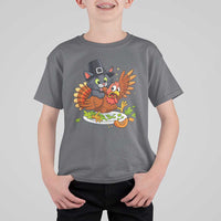 Funny Thanksgiving Cat Pilgrim Eat Turkey T Shirt For Kid - Wonder Print Shop