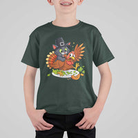 Funny Thanksgiving Cat Pilgrim Eat Turkey T Shirt For Kid - Wonder Print Shop