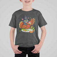 Funny Thanksgiving Cat Pilgrim Eat Turkey T Shirt For Kid - Wonder Print Shop