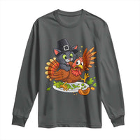 Funny Thanksgiving Cat Pilgrim Eat Turkey Long Sleeve Shirt - Wonder Print Shop