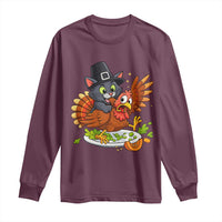 Funny Thanksgiving Cat Pilgrim Eat Turkey Long Sleeve Shirt - Wonder Print Shop