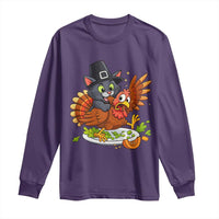 Funny Thanksgiving Cat Pilgrim Eat Turkey Long Sleeve Shirt - Wonder Print Shop