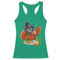 Funny Thanksgiving Cat Pilgrim Eat Turkey Racerback Tank Top - Wonder Print Shop