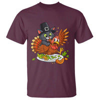 Funny Thanksgiving Cat Pilgrim Eat Turkey T Shirt - Wonder Print Shop