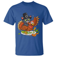 Funny Thanksgiving Cat Pilgrim Eat Turkey T Shirt - Wonder Print Shop