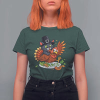 Funny Thanksgiving Cat Pilgrim Eat Turkey T Shirt For Women - Wonder Print Shop