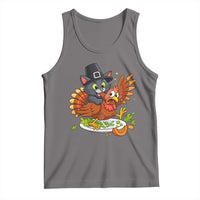 Funny Thanksgiving Cat Pilgrim Eat Turkey Tank Top - Wonder Print Shop