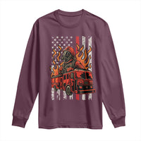 Firefighter Patriotic Fire Truck Fireman American Flag Long Sleeve Shirt - Wonder Print Shop