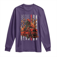 Firefighter Patriotic Fire Truck Fireman American Flag Long Sleeve Shirt - Wonder Print Shop