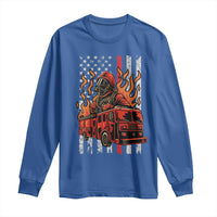 Firefighter Patriotic Fire Truck Fireman American Flag Long Sleeve Shirt - Wonder Print Shop