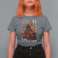 Firefighter Patriotic Fire Truck Fireman American Flag T Shirt For Women - Wonder Print Shop